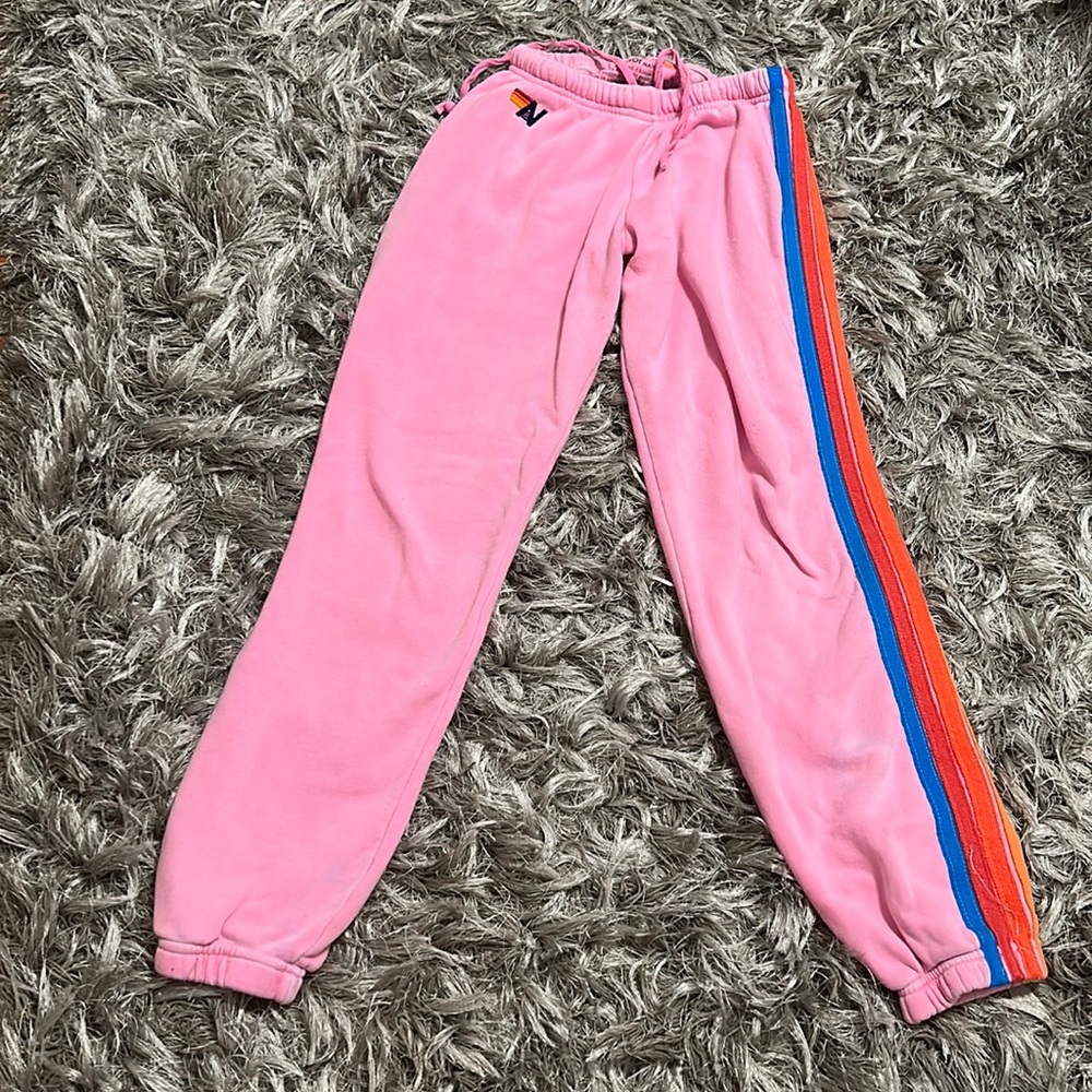 Size small neon pink 5 stripe aviator nation sweatpants